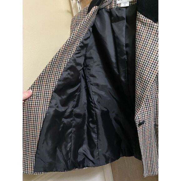 Vintage Joan Leslie Blazer Wool Blend Houndstooth Naturals Velvet Collar 6P - Picture 11 of 15